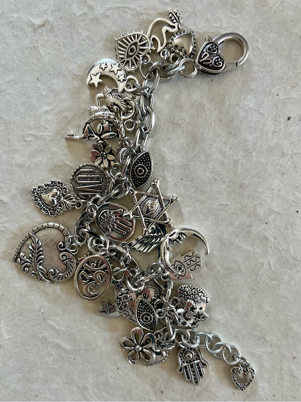 CHARM BRACELET Good Luck, Protection, Evil Eye, Hamsa, Figa, Peace Doves